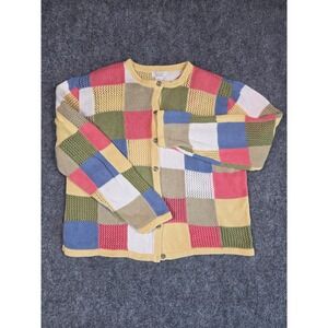 Christopher & Banks Cardigan Womens XL Multi Patchwork Knit Button Front Sweater
